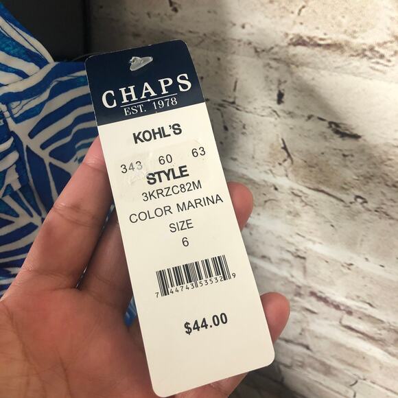 NEW CHAPS Womens 6 Tropical Leaf Print Tankini Swim Top Marina Blue - Picture 3 of 8